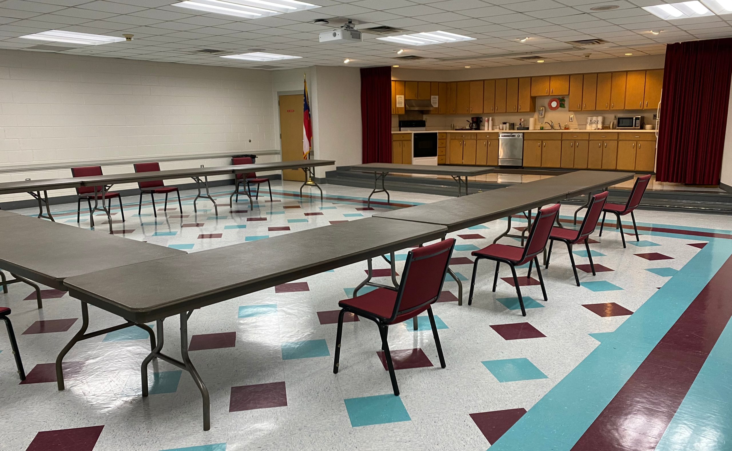 Auditorium with kitchen in front